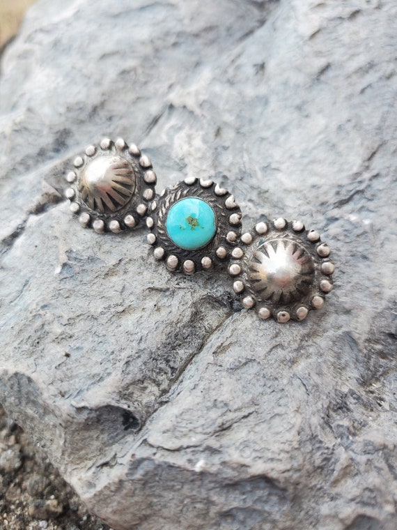 Early Navajo Coin Silver Turquoise Pin