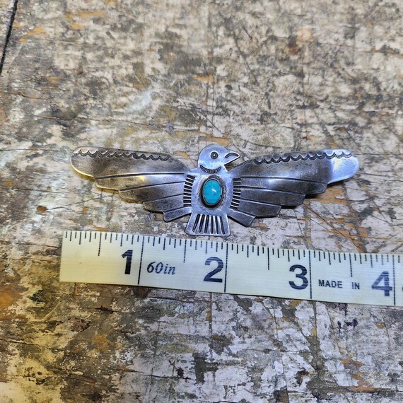 Large Vintage Navajo Thunderbird Pin Sterling Silver and  