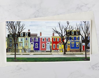 North Park Street Greeting Card 4x8, Colourful houses Halifax, Paper collage art, Nova Scotia, Maritime art, Andrea Crouse, Free Shipping
