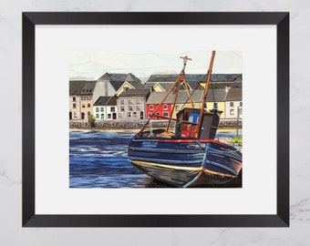 Claddagh, Galway Bay, Ireland,  Paper collage art, Nautical  print, Maritime art, Home Decor
