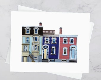 North Park House Trio Greeting Card 4.25x5.5, Colourful houses Halifax, Paper collage art, Nova Scotia, Maritime art, Andrea Crouse