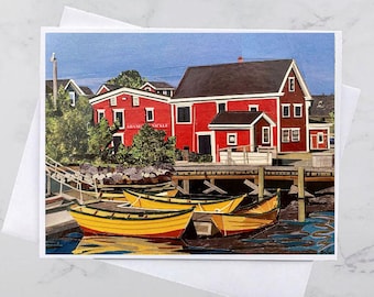 Where the Dories Sleep Greeting Card 4.25x5.5, Lunenburg Nova Scotia, Paper collage art, Nova Scotia, Maritime art, Andrea Crouse