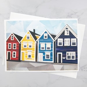 Carte de voeux Agricola Street 5 x 7, Four Sisters Halifax, collage de papier, Nouvelle-Écosse, art maritime, Andrea Crouse, livraison gratuite
