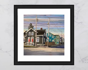 Falkland Corner, North End Halfax art print, Nova Scotia, paper collage art, Falkland Street Halifax art print, Halifax streetscape art