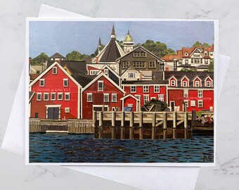 The Colours of Lunenburg Greeting Card 4.25x5.5, South Shore Nova Scotia, Paper collage art, Nova Scotia, Maritime art, Andrea Crouse