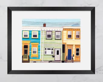 May Street Print, Colourful houses Halifax, North End Halifax, Paper collage art, Nova Scotia  print, Halifax art print, Home Decor