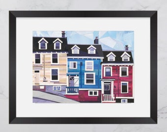Maritime Houses Print, Colourful houses Halifax, North End Halifax, Paper collage art, Nova Scotia  print, Halifax art print, Andrea Crouse