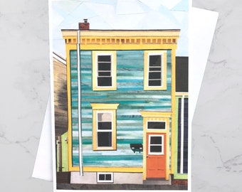 Bloomfield Street Greeting Card 5x7, Halifax art, North End, Paper collage art, Nova Scotia, Maritime art, Andrea Crouse, Free Shipping