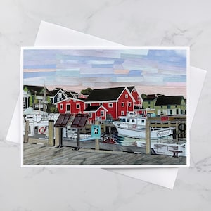 Lunenburg Greeting Card 5x7, South Shore Nova Scotia, Paper collage art, Nova Scotia, Maritime art, Andrea Crouse, Free Shipping