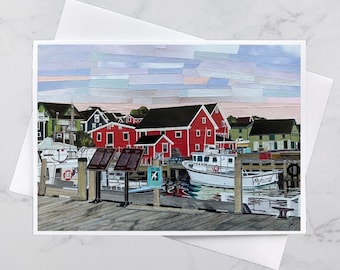 Lunenburg Greeting Card 5x7, South Shore Nova Scotia, Paper collage art, Nova Scotia, Maritime art, Andrea Crouse, Free Shipping