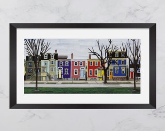 North Park Street Print, Colourful houses Halifax, North End Halifax, Paper collage art, Nova Scotia  print, Halifax art print, Home Decor