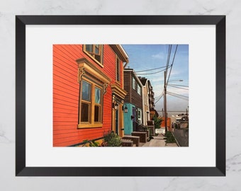 Bilby Street Print, Colourful houses Halifax, North End Halifax, Paper collage art, Nova Scotia  print, Maritime art, Home Decor
