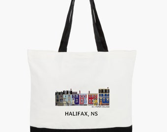 Halifax market tote, Halifax art, North End Halifax bag, Halifax houses tote bag, Andrea Crouse paper collage, North Park Street Halifax