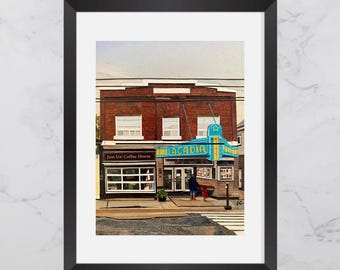 Al Whittle Theatre Print, Wolfville, Annapolis Valley Nova Scotia, Paper collage art, Nova Scotia  print, Maritime art, Acadia Theatre
