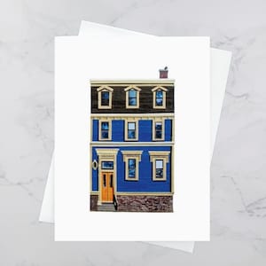 North Park Blue House Greeting Card 4.25x5.5, Maisons colorées Halifax, Paper collage art, Nouvelle-Écosse, Art maritime, Andrea Crouse