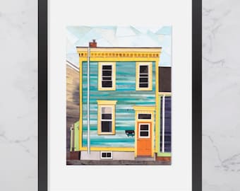 Bloomfield Street, Colourful houses Halifax, North End Halifax, Paper collage art, Nova Scotia  print, Halifax art print, Andrea Crouse
