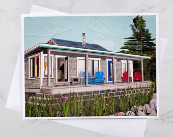 Hatchlings Hope Greeting Card 4.25x5.5, Colourful houses Halifax, Paper collage art, Nova Scotia, Maritime art, Andrea Crouse, Free Shipping