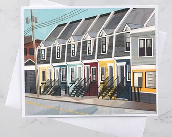 Nora Bernard Street Greeting Card 5x7, Colourful houses Halifax, Paper collage art, Nova Scotia, Maritime art, Andrea Crouse, Free Shipping