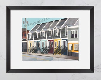 Nora Bernard Street Print, Colourful houses Halifax, North End Halifax, Paper collage art, Nova Scotia  print, Halifax art print, Home Decor