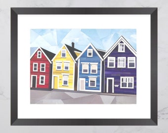 Agricola Street Print, Four Sisters Halifax, North End Halifax, Paper collage art, Nova Scotia  print, Halifax art print, Andrea Crouse