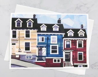 Maritime Houses Greeting Card 5x7, Halifax art, North End, Paper collage art, Nova Scotia, Maritime art, Andrea Crouse, Free Shipping