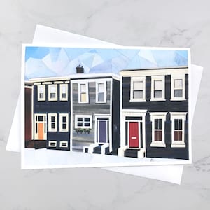 Carte de vœux de la rue Bauer 5x7, Halifax art, North End Halifax, Paper collage art, Nouvelle-Écosse, Art maritime, Andrea Crouse, Envoie gratuit
