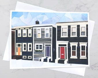 Bauer Street Greeting Card 5x7, Halifax art, North End Halifax, Paper collage art, Nova Scotia, Maritime art, Andrea Crouse, Free Shipping