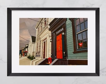 To Falkland Street with Love Print, Colourful houses Halifax, North End Halifax, Paper collage art, Nova Scotia print, Halifax art print