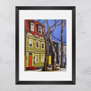 Agricola Street Trees Print, Maisons colorées Halifax, North End Halifax, Paper collage art, Nova Scotia print, Maritime art, Home Decor