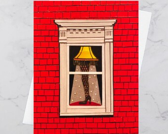 Leg Lamp Red Christmas Greeting Card 4.25x5.5, Colourful houses Halifax, Paper collage art, Nova Scotia, Maritime art, Andrea Crouse