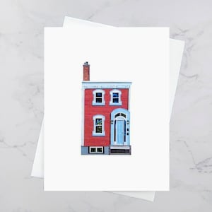 North Park Pink House Greeting Card 4.25x5.5, Maisons colorées Halifax, Paper collage art, Nouvelle-Écosse, Art maritime, Andrea Crouse