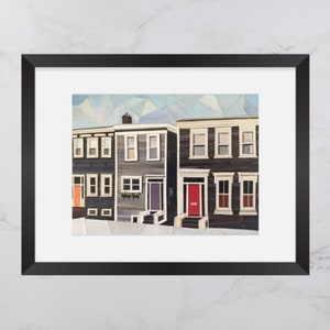 Impression de la rue Bauer, Maisons colorées Halifax, North End Halifax, Art du collage de papier, Impression de la Nouvelle-Écosse, Impression d'art Halifax, Andrea Crouse