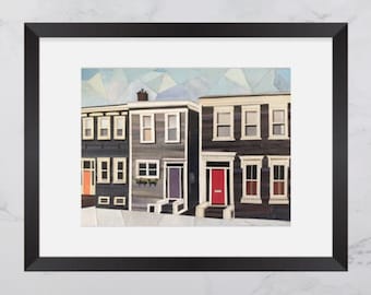 Bauer Street Print, Colourful houses Halifax, North End Halifax, Paper collage art, Nova Scotia  print, Halifax art print, Andrea Crouse