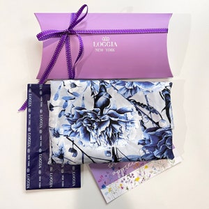 100% Mulberry Silk Scarf Twill Floral Pattern Hand-Rolled Hem 35&quot;x35&quot; Square for All Season Gift Packed (Carnation’s Dream - Ice Blue)