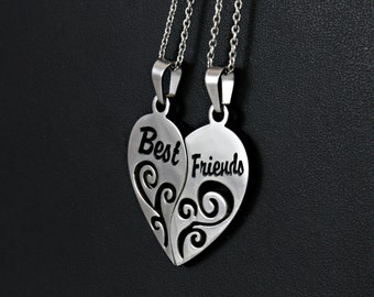 Best Friends Necklace Set (2pcs) Stainless Steel Necklace Best Friends Heart Necklaces,Friends gift 18" Chains Included