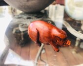 Carved Wood Pig, Sandlewood Netsuke Japanese Necklace Art
