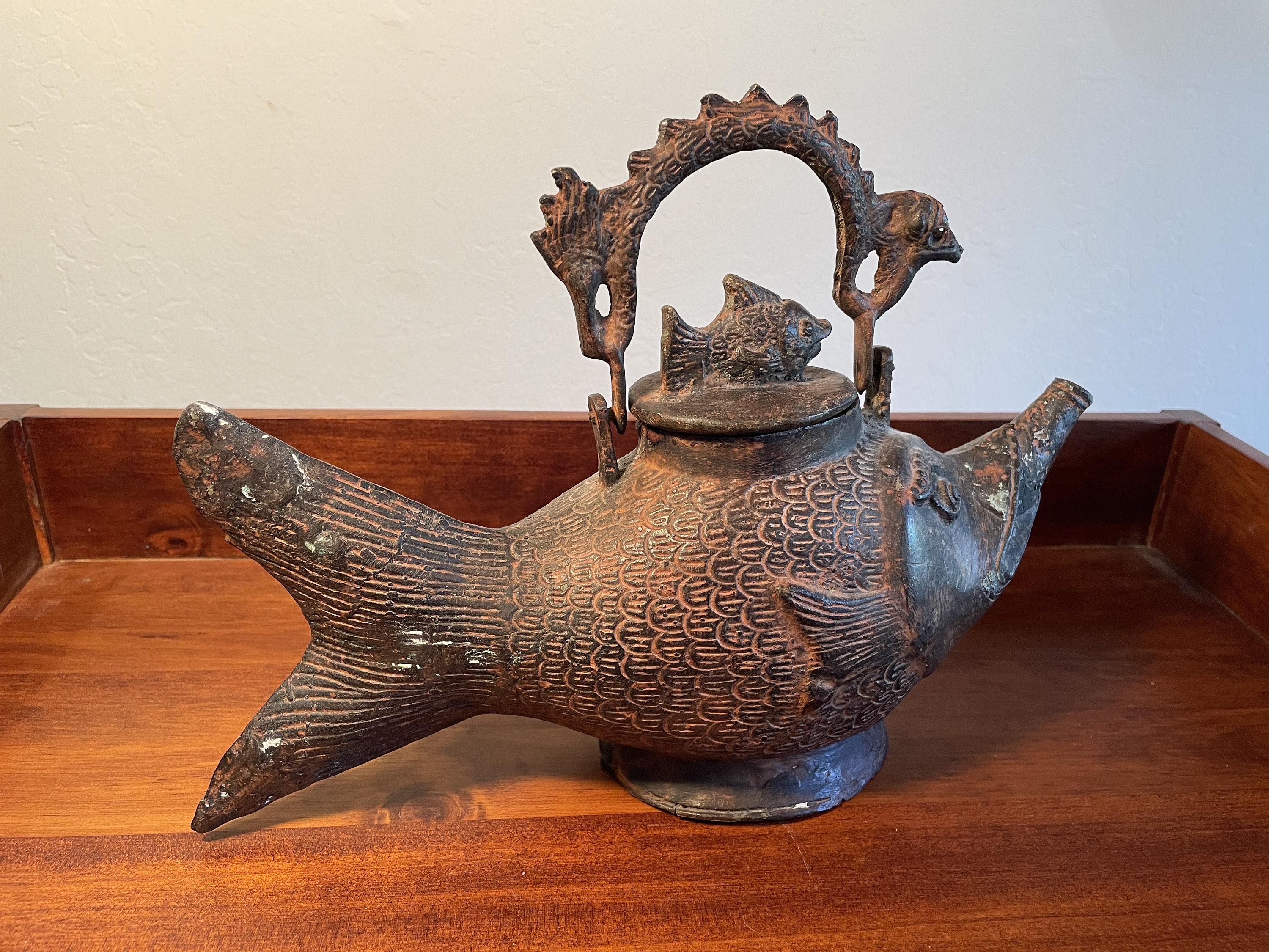 Bronze Fish Teapot Figural Shaped Primitive Metal, Dragon Handled, Ceremonial Japanese Chinese Detailed Rustic Decor - Etsy Bronze Fish Teapot Figural Shaped Primitive Metal, Dragon Handled, Ceremonial Japanese Chinese Detailed Rustic Decor - Etsy