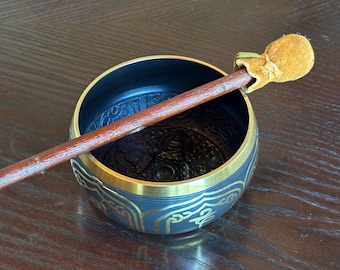Black Gold Singing Bowl Meditation Decor 5 Star Buddhas 4.5 Inch