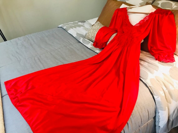 Red Olga Medium Nightgown with Sleeves, Vintage Ol