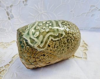 Handmade Stoneware Egg Box | Celadon Glaze Lidded Pottery Dish, Organic Texture