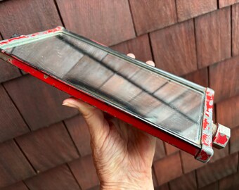 Industrial Decor Mirror Part, Steampunk Red Chippy Paint Heavy Duty Rectangular Rear-View 12"