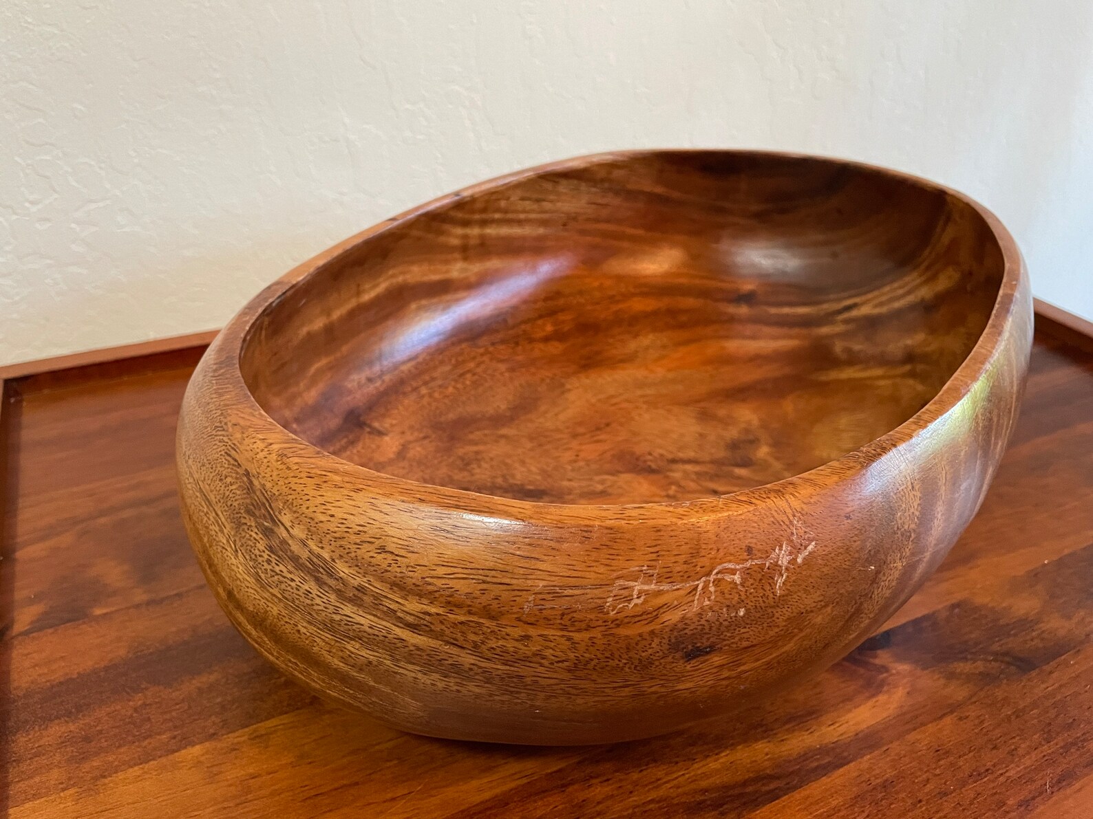 Large Wood Oval Bowl Wooden Display Bowl Vintage Natural Etsy