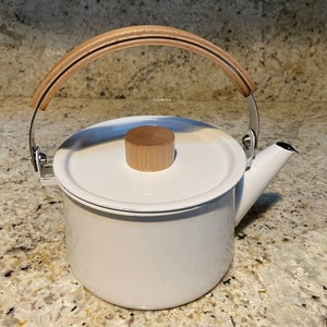 Kaico Tea Kettle, White Enamelware Tea Pot by Makoto Koizumi