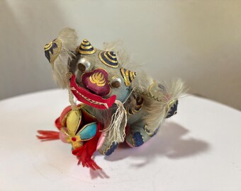 Vintage Chinese Silk Foo Dog Lion Lucky Ornament Figurine