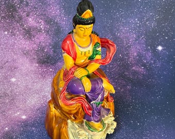 8” Guanyin Resin Statue | Kwan Yin Goddess Figurine, Colorful Altar Decor
