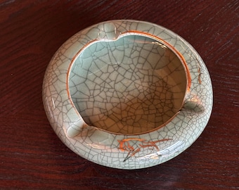 Somayaki Soma Ware Ashtray Japanese Double Layer Heart Crackle Gold Horse