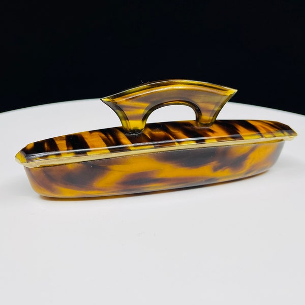 Faux Tortoise Shell Lucite Nail Buffer Vanity 1960s Midcentury Tigers Eye