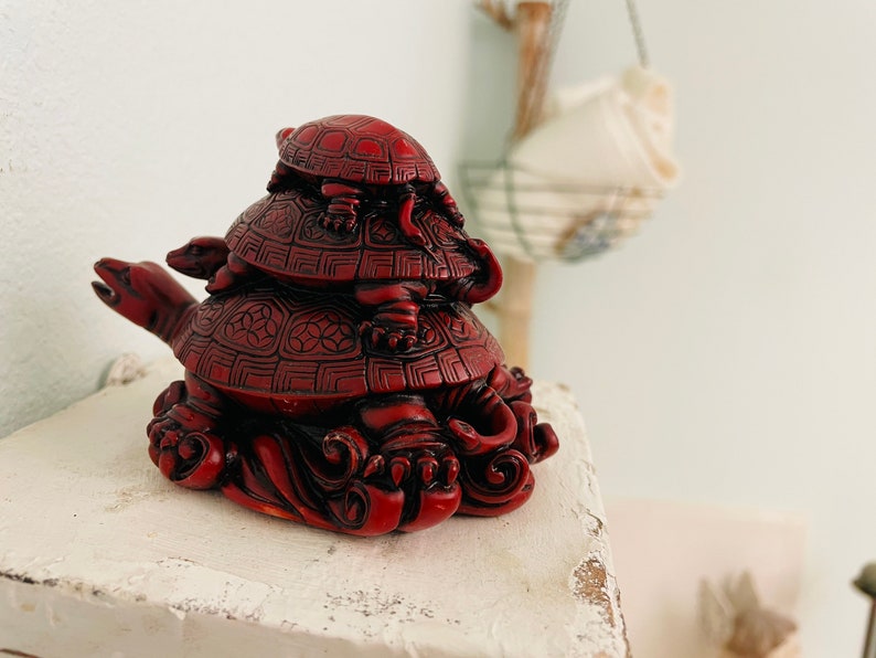Stacked Turtles Feng Shui Protection Tortoise Figure Resin Etsy