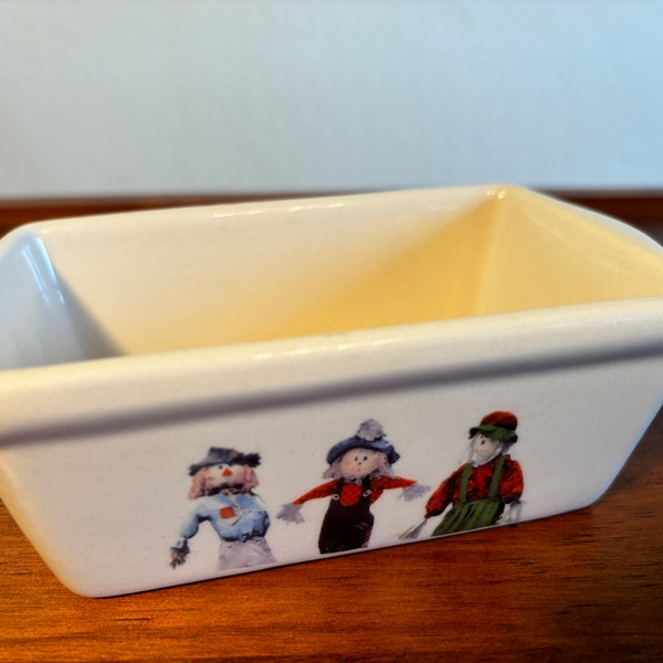 Mini Ceramic Loaf Pan, 6" Child Bakeware, Scarecrow Wizard of Oz, Small Individual Portion Serving