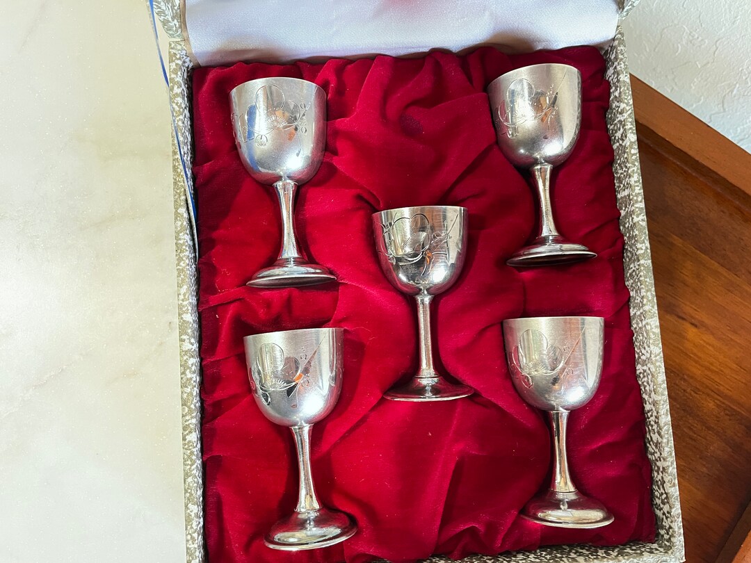 Korean Sterling Silver Goblets, Liquor Cordial Cups Gold Lining, Korea